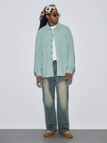 Modcrash Quần jean nam dáng rộng, ống rộng, chất liệu denim mài bạc kiểu cổ điển, có túi, thời trang và đa năng, thích hợp cho mùa xuân đến hè. - Rửa trung bình - Xem 7