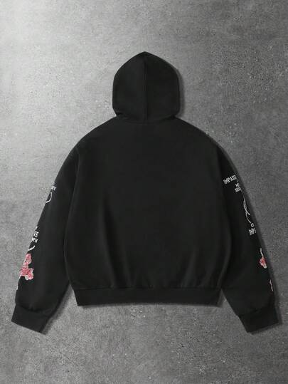 Street Life Sudadera con capucha unisex con estampado de cruz, gráfico de texto en inglés oscuro, casual para otoño/invierno