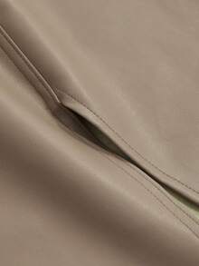 Dazy Star 高腰开叉大腿PU皮革短裙、铅笔裙秋冬 - 卡其色 - 查看 6