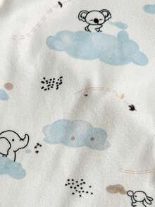 Loomiva 2pcs Baby Boy Cartoon Animal Print Soft Knit Crew Neck Long Sleeve Top And Elastic Waist Long Pants Snug Fit Pajama Set