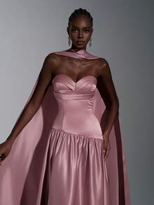 Elitara Váy xòe chữ A dáng rộng, chất liệu satin chắp vá, đính hạt 3D, màu mơ tối giản, sang trọng, thanh lịch, phù hợp cho các buổi hẹn hò, kỳ nghỉ, tiệc độc thân, sinh nhật, tốt nghiệp, đám cưới, dạ tiệc trang trọng - Bụi hồng - Xem 2