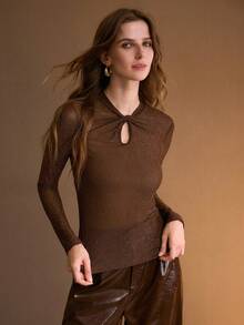 MOTF PREMIUM 女式扭结亮面打底衫，秋冬 - 摩卡棕 - 查看 4