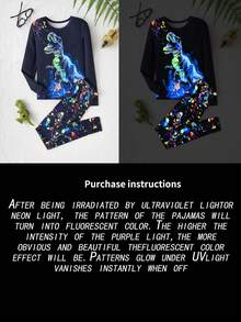 2 pièces Ensemble de pyjama à manches longues et pantalon ajusté avec imprimé luminescent pour garçons