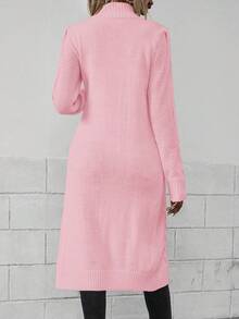 EMERY ROSE Casual Solid Color Stand Collar High Slit Sweater, Autumn/Winter - Baby Pink - View 2