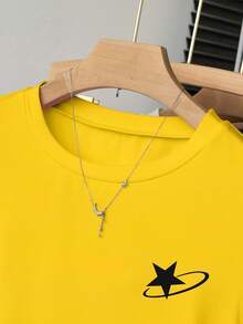 INAWLY Áo thun nữ in hình ngôi sao, cạp chun, thời trang & đa năng, thích hợp mặc hàng ngày, mặc ngày lễ, họa tiết thiên hà năm cánh, phải có, bắt mắt - Màu vàng - Xem 6