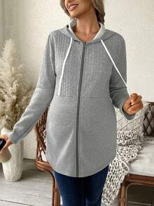 SHEIN Maternity Jacket With Zipper, Long Sleeve, Regular Fit, Autumn/Winter - Grey - View 4
