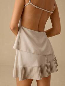 Enchnt 女式休闲纯色背心和迷你裙套装