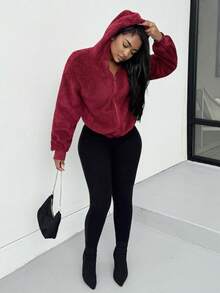 Alexandranx Women's Solid Color Fluffy Hooded Sweatshirt Sweatshirt, Warm Thick Fleece Hoodies For Ladies, Autumn/Winter , Fall,Long Sleeve Tops Graduation,Back To School Outfits,Graduation,Teacher Outfits For Women,Back To School - Burgundy - View 6