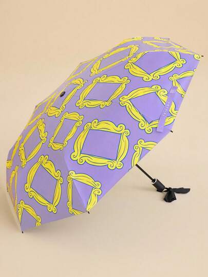FRIENDS X SHEIN 1 Piece Cartoon Pattern Print Folding Umbrella, UV Protection, Suitable For School, Work, Outdoor And Daily Use, Specially Designed For College Students, High School Students And Men And Women, Photo Frame, Friendship