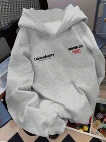 Manfinity Dauomo Men's Casual Everyday Letter Print Dropped Shoulder Loose Fit Hoodie - Grey - View 2