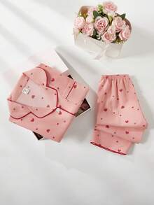 School Girl Pajamas, Girls' Cute Cherry Print Long Pants And Long Sleeve Casual 2 Pieces Loungewear Set - Multicolor - View 3