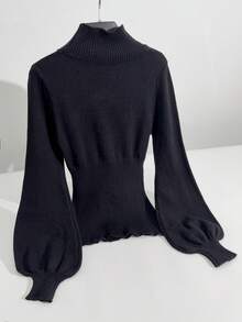 GlowEve 女士修身针织毛衣，百搭优雅，秋冬 - 黑色 - 查看 2