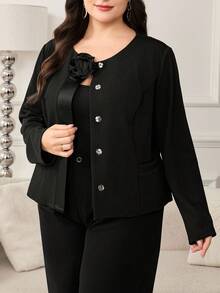 SHEIN Clasi Veste courte élégante et vintage en satin avec roses 3D pour femmes grandes tailles, veste noire, veste fleurie, manteau noir, manteau fleuri, hiver, manteau d'hiver pour femmes, veste d'hiver pour femmes, veste d'hiver pour femmes, confortable automne et hiver pour femmes, automne hiver pour femmes, costume d'Halloween, Noël pour femmes, Nouvel An, top noir, automne hiver 2025, veste blazer décontracté chic - Noir - Voir 9