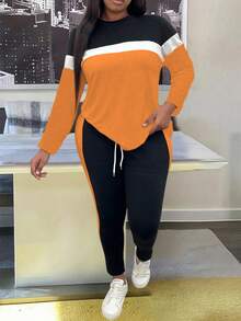 EMERY ROSE Bộ đồ 2 món cổ tròn tay dài màu tối giản thường ngày cỡ lớn - Nhiều màu - Xem 3