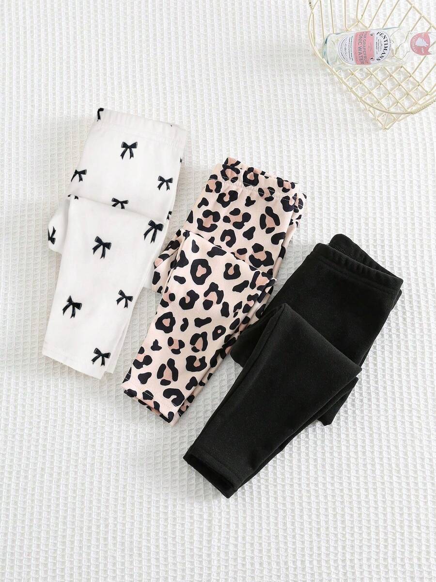Cozy Pixies 3件套女婴情人节心形豹纹针织柔软松紧腰打底裤套装 - 彩色 - 查看 1
