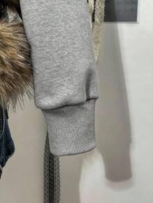 Attitoon Áo khoác nỉ nữ dáng rộng, khóa kéo, lót lông, cổ lông, họa tiết hoa nhạt màu xám, kiểu dáng cổ điển, thích hợp cho mùa thu/đông. - Màu Xám nhạt - Xem 6