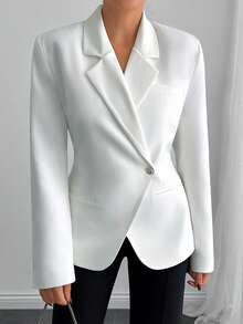 EURMUSE Women's Double-Breasted Belted Blazer Jacket – Tailored Fit, Shoulder Pads, Gold Button, Office Wear, Elegant Formal Suit, Long Sleeve, Structured Power Blazer - White - View 2