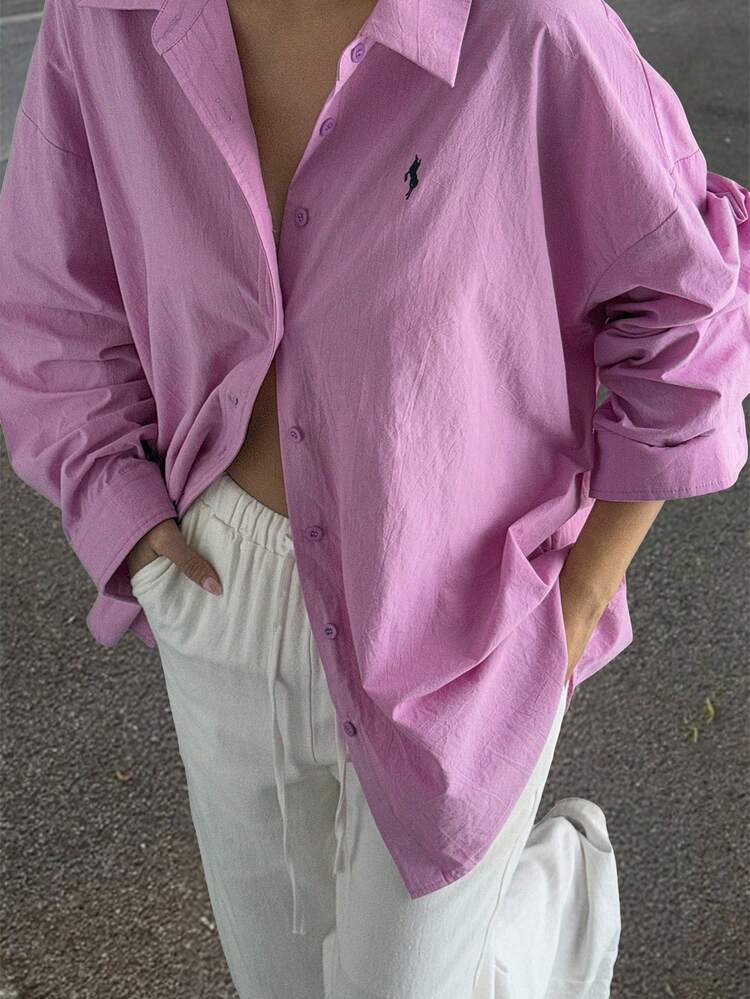 Autumn/Winter New Loose Casual Embroidered Logo Decoration Women Shirt