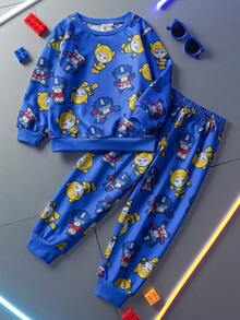 Transformers X SHEIN 2pcs/Set Young Boy Casual Everyday Cartoon Robot Print Sweatshirt And Sweatpants Set, Autumn/Spring - Multicolor - View 1