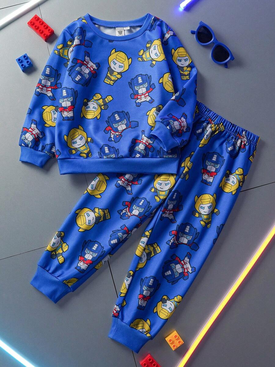 Transformers X SHEIN 2pcs/Set Young Boy Casual Everyday Cartoon Robot Print Sweatshirt And Sweatpants Set, Autumn/Spring - Multicolor - View 1