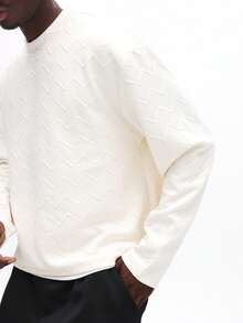 SUMWON 粗针织圆领长袖套头毛衣冬季休闲针织纹理毛衣 - 米色 - 查看 4