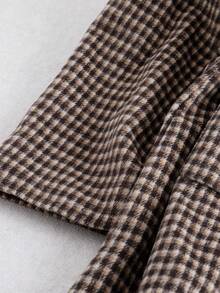 Franclia 时尚法式复古优雅通勤翻领腰带宽松千鸟格夹克，秋冬女大衣 - 摩卡棕 - 查看 4