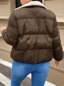 SHEIN Frenchy 大码女式棉质短外套 - 咖啡棕 - 查看 2