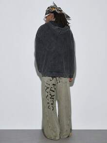 Modcrash Men's Letter & Graphic Printed Zip-Up Hoodie, Spring/Fall - Black - View 4