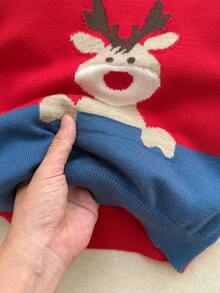 Blossori Young Boys' French Elegant Deer Jacquard Pattern Pullover Sweater - Red - View 6