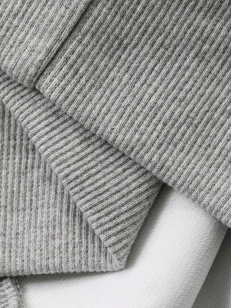 Men's V-Neck Letter Print Design Heather Gray Casual Pullover Sweatshirt, Commuter Style For Autumn