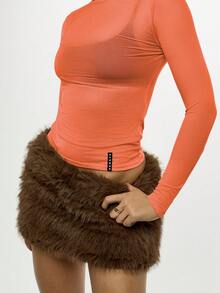 SUMWON WOMEN Long Sleeve Sheer Mesh Top Bodycon Crop Layering Y2K Streetwear Festival Club Party Dancing Workout Athleisure - Orange - View 5