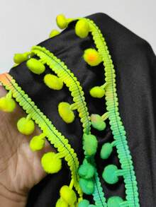 Swim Lushoire Summer Beach Plus Pom Pom Trim Wrap Hem Cami Cover Up Dress - Black - View 3