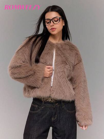 Teenager Mädchen Einfarbige Flauschige Langarm Lässig Jacke, Weiches Fleece Material hält warm, Einfarbiges Design passt gut, Langarm Design erfüllt saisonale Bedürfnisse, Locker geschnittener Sitz bietet Komfort, verleiht Teenager Mädchen Herbst/Winter Outfits Wärme und Mode.