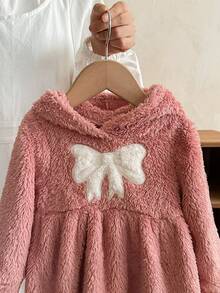 LMoss Kids Sukienka z dzianiny dla dziewczynki, z kapturem, podszewką termiczną, kolorowymi blokami, haftowana, swobodna