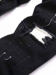 Manfinity Roughcore Men's Casual Distressed Pocket Straight Leg Jeans, Grunge - Black - View 4