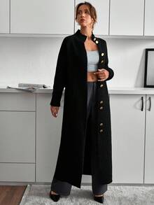 EURMUSE Women Sweater Cardigan Grey With Button Long And Special Yarn - Black - View 3