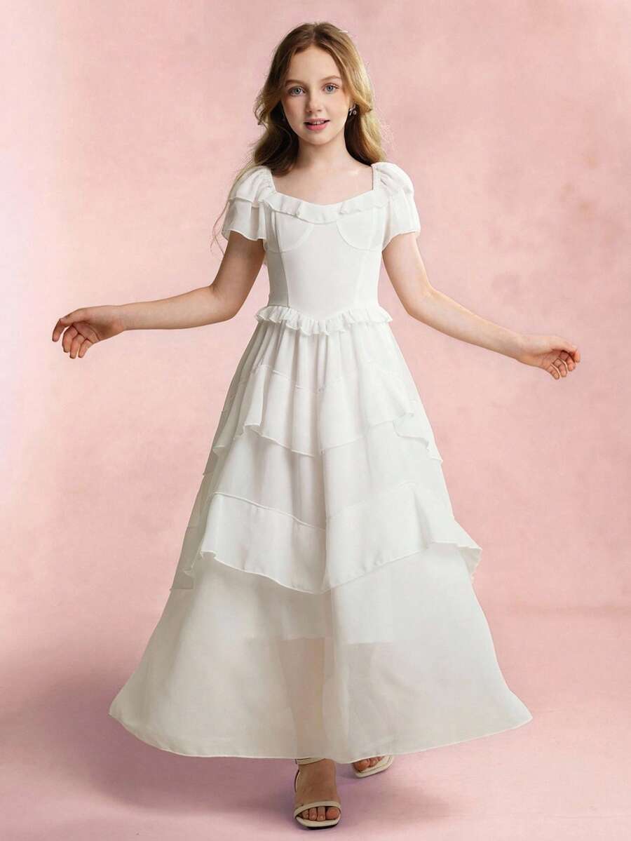 Váy xòe trắng thanh lịch thường ngày cho bé gái tuổi teen - trắng - Xem 1