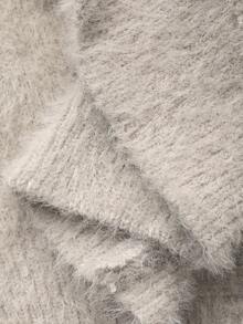 Livesso 女式V领灯笼袖长款针织毛衣裙，秋季 - 米色 - 查看 6