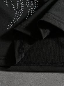 PAVTROS Herren Lässige Mode Street Strass Jesus Kreuz Muster Weite Langarm Loose Schwarzes T-Shirt, Frühling/Herbst