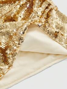 ROMWE Avant 女士时尚亮片褶饰腰部抹胸派对上衣 - 金色 - 查看 4