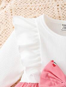 SHEIN Souflis Kleinkind Mädchen Rippkord Kleid mit Schleife, Blumen Rüschen Saum, Lässig Kleid, süß und niedlich für den Alltag und Urlaub