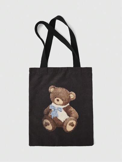 Kawaii Reusable Canvas Tote Bag With Allover Print Eye/Moon/Star Pattern, Shoulder Bag Design Suitable For Shopping