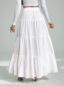 SHEIN Tall Women's Casual Vacation Multi-Layer Cake Skirt, Versatile Casual Elegant For Everyday, Holidays, And Dates Vacation Modest White Skirt - White - View 2