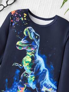 2 pièces Ensemble de pyjama à manches longues et pantalon ajusté avec imprimé luminescent pour garçons