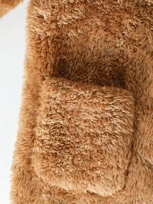 SHEIN Tween Girls Casual Basic Fuzzy V-Neck Drop Shoulder Mid-Length Cardigan, Autumn/Winter - Coffee Brown - View 6