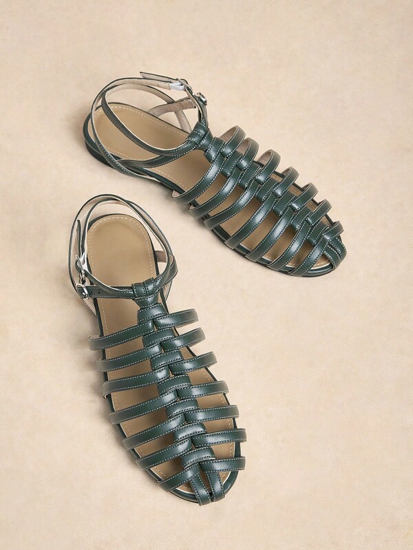 Rosivie Women's Casual Solid Color Hollow Flat Gladiator Sandals, Summer