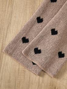 Genkimix Kids 2pcs/Set Girls Cute Love Jacquard Bow Tie Knitted Cardigan And Straight-Leg Pants, Fashionable Knitted Love Jacquard Design, Suitable For Daily Wear, Vacation Gatherings, Autumn-Winter Seasons Girls Sweater Sets Girl Knit Sweater Girl Heart Pattern Set Girl Knit Set Girls Lounge Wear - Apricot - View 7