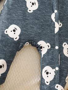 SHEIN 2pcs/Set Newborn Baby Unisex Cartoon Bear Print Long Sleeve Jumpsuit With Hat, Suitable For Daily Wear, Birthday Party, Photography In Spring, Summer, Autumn, Winter - Navy Blue - View 6