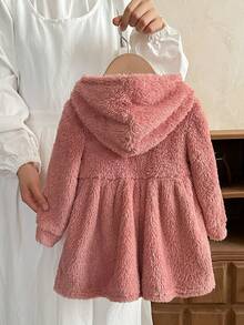 LMoss Kids Sukienka z dzianiny dla dziewczynki, z kapturem, podszewką termiczną, kolorowymi blokami, haftowana, swobodna