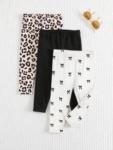 Cozy Pixies 3件套女婴情人节心形豹纹针织柔软松紧腰打底裤套装 - 彩色 - 查看 2
